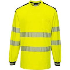 T185 PW3 Hi-Vis Long Sleeve Safety T-Shirt Yellow/Black, Large