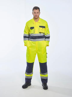 TX55 Nantes Hi Vis Coveralls - Reflective Safety Coveralls with Pockets ANSI Class 3 Yellow/Navy, Large