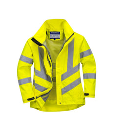LW70 Women'S Hi Vis Waterproof Rain Jacket - Reflective Safety Workwear Jacket with Pockets and Hood Yellow, Medium