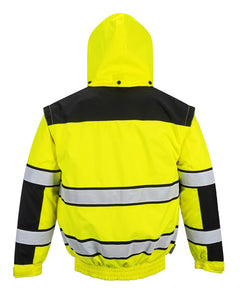 UC566 Hivis Classic Warm Bomber Rain Jacket with Waterproof Taped Seams, Yellowblack, X Large