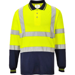 S279 Two-Tone Long Sleeve Polo Shirt Yellow/Navy, Medium-KarWorkwear