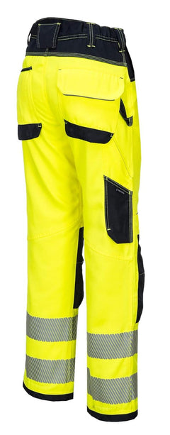 PW340 Men'S PW3 Hi Vis Safety Pants, Lightweight and Durable Workwear with Pockets and Knee Pads Yellow/Black, 40