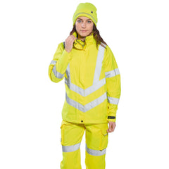 LW70 Women'S Hi Vis Waterproof Rain Jacket - Reflective Safety Workwear Jacket with Pockets and Hood Yellow, Medium