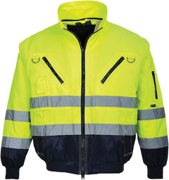 Hi-Vis Pilot Jacket Visibility Reflective Safety Protective Work Wear Coat ANSI 3, Yellownavy, Large