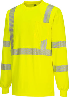 S195 Men'S Hi Vis Reflective Tape Long Sleeve T-Shirt Yellow, Large