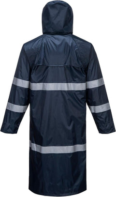 F438 Men'S Waterproof Raincoat - Reflective Long Rain Jacket with Hood and Pockets Navy