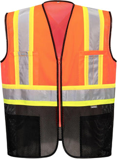 US395 Frisco Hi Vis X Back Contrast Executive Vest Black Mesh Safety Waistcoat Reflective High Visibility